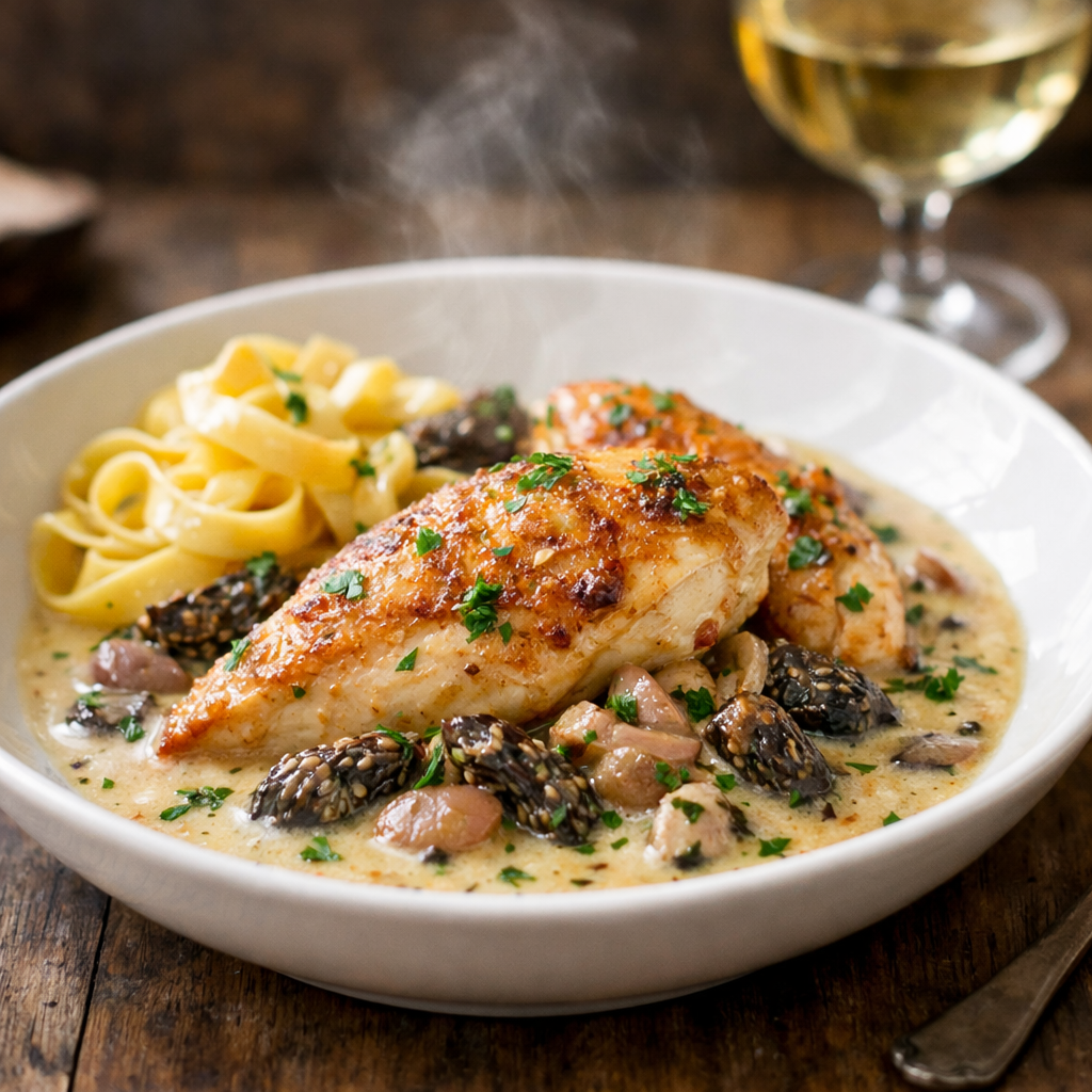 Recette Poulet aux morilles & vin jaune